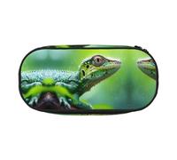 WBQLSL Lizard close-up Printed stationery storage bag - multi-grid layered pencil case portable student pencil bag