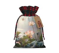 WBQLSL lotus flower Burlap gift bag - 8.3x11.8 inch drawstring bag Party decoration supplies