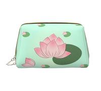 WBQLSL Lotus flowers waiting to bloom Leather makeup bag, portable large-capacity makeup storage bag, carry-on travel with pocket makeup bag
