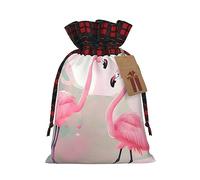 WBQLSL Love Flamingo Gift drawstring bag, Christmas party supplies decoration bag, Christmas burlap gift bag 8.3 * 11.8 inches
