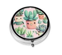 WBQLSL Lovely succulent plants Mini medicine box with three compartments, small round medicine box, portable