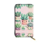 WBQLSL Lovely succulent plants Stylish leather wallet, 7.48 x 4.13 inch long zippered coin purse, convenient travel cash wallet