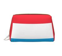 WBQLSL Luxembourg flag Leather makeup bag, portable large-capacity makeup storage bag, carry-on travel with pocket makeup bag