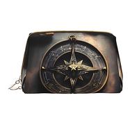 WBQLSL Magical Design Norse Runes Compass Leather makeup bag, portable large-capacity makeup storage bag, carry-on travel with pocket makeup bag