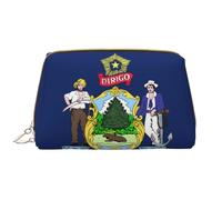 WBQLSL Maine State Flag Leather cosmetic bag, portable travel cosmetic bag, large capacity cosmetic storage bag with pockets, White, One Size