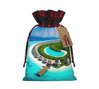 WBQLSL Maldives Scenery Gift drawstring bag, Christmas party supplies decoration bag, Christmas burlap gift bag 8.3 * 11.8 inches