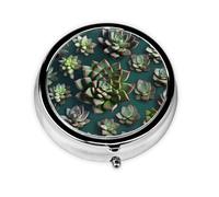 WBQLSL Many succulents Mini medicine box with three compartments, small round medicine box, portable