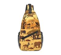 WBQLSL Men's African grassland animals Print Crossbody Sling Bag - Adjustable Strap Breathable Shoulder Backpack with Multi Pockets for Running Hiking Daily Commute Outdoor Use
