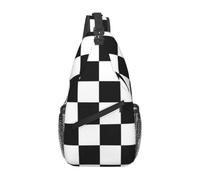 WBQLSL Men's Black White Race Checkered Flag Print Crossbody Sling Bag - Adjustable Strap Breathable Shoulder Backpack with Multi Pockets for Running Hiking Daily Commute Outdoor Use