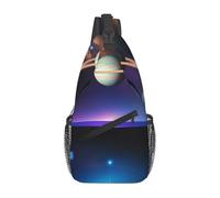 WBQLSL Men's Cosmic Saturn Print Crossbody Sling Bag - Adjustable Strap Shoulder Pack with Multiple Pockets for Running Hiking Commute Daily Use