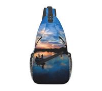 WBQLSL Men's Fishing Scenic Print Crossbody Sling Bag - Adjustable Strap Shoulder Pack with Multiple Pockets for Running Hiking Commute Daily Use