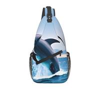 WBQLSL Men's Jumping up dolphins Print Crossbody Sling Bag - Adjustable Strap Shoulder Pack with Multiple Pockets for Running Hiking Commute Daily Use