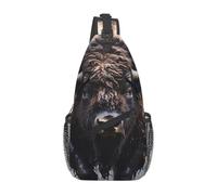 WBQLSL Men's North American bison Print Crossbody Sling Bag - Adjustable Strap Shoulder Pack with Multiple Pockets for Running Hiking Commute Daily Use