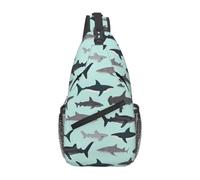 WBQLSL Men's Shark Print Crossbody Sling Bag - Adjustable Strap Breathable Shoulder Backpack with Multi Pockets for Running Hiking Daily Commute Outdoor Use