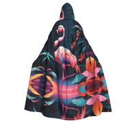 WBQLSL Metallic FlamingoPrinted Halloween cape, hooded cloak for masquerade, carnival party or cosplay costume