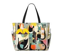 WBQLSL Mid-Century Modern Art Cat Pattern beach travel bag for gym/swimming pool/supermarket shopping/short trip