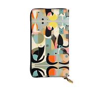 WBQLSL Mid-Century Modern Art Cat Zipper leather wallet, 7.5 * 4.1 inch long clutch bag, multiple compartments and large capacity, a good gift for friends