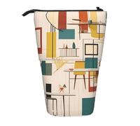 WBQLSL Mid Century Modern Printed Retractable Pencil case, Perfect for Makeup, Stationery, or a Coin Purse.