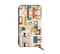 WBQLSL Mid Century Modern Zipper leather wallet, 7.5 * 4.1 inch long clutch bag, multiple compartments and large capacity, a good gift for friends