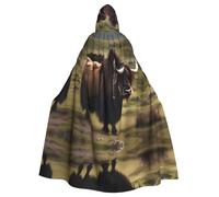 WBQLSL Mighty Highland Yak Printed Halloween cape, masquerade hooded cape, suitable for theme parties