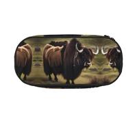 WBQLSL Mighty Highland Yak Printed Pencil case - Multi-Layer partition Pencil case, Suitable for Storing Campus Office Stationery