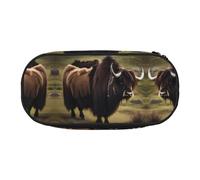 WBQLSL Mighty Highland Yak Printed stationery storage bag - multi-grid layered pencil case portable student pencil bag