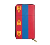 WBQLSL Mongolian flag Zipper leather wallet, 7.5 * 4.1 inch long clutch bag, multiple compartments and large capacity, a good gift for friends