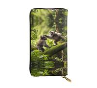 WBQLSL Monkey fight Stylish leather wallet, 7.48 x 4.13 inch long zippered coin purse, convenient travel cash wallet