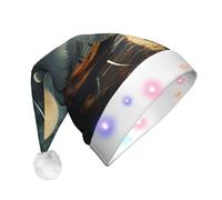 WBQLSL Moon Stars and Planets Adult Three-Stage Lighted Christmas Hat, Unisex New Year LED Lighted Christmas Hat, Plush New Year Christmas Party Gift