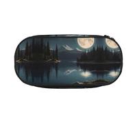 WBQLSL Moonlit lake Printed stationery storage bag - multi-grid layered pencil case portable student pencil bag
