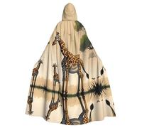 WBQLSL Mother and child giraffe Printed Halloween cape, masquerade hooded cape, suitable for theme parties