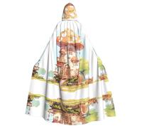 WBQLSL mushroom house Printed Halloween cape, masquerade hooded cape, suitable for theme parties