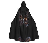 WBQLSL Mystery Butterfly Halloween cape masquerade hooded cape rave party costume (length 147 cm/hood height 38 cm)