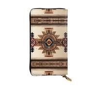 WBQLSL Native American Painting Zipper leather wallet, 7.5 * 4.1 inch long clutch bag, multiple compartments and large capacity, a good gift for friends
