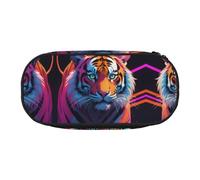 WBQLSL Neon Tiger Stripes Large capacity pencil bag, multi-layer partition stationery storage bag - unisex learning office supplies