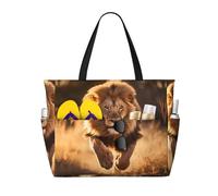 WBQLSL North American Lion Running Pattern beach travel bag for gym/swimming pool/supermarket shopping/short trip
