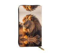 WBQLSL North American Lion Stylish leather wallet, 7.48 x 4.13 inch long zippered coin purse, convenient travel cash wallet