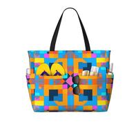 WBQLSL numerical jigsaw puzzle Pattern beach travel bag for gym/swimming pool/supermarket shopping/short trip
