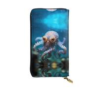 WBQLSL octopus with big eyes Stylish leather wallet, 7.48 x 4.13 inch long zippered coin purse, convenient travel cash wallet