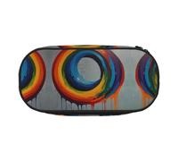 WBQLSL oil painting circle Printed stationery storage bag - multi-grid layered pencil case portable student pencil bag