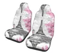 WBQLSL Oil Painting Paris Eiffel Tower Printed Car Seat Covers - 2-Pack Seat Protectors - Elastic and Breathable Seat Cushions - Suitable for Cars, SUVs, Trucks, Vans