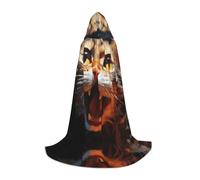 WBQLSL Open-mouthed cat head Patterned M Wizard Cape, Suitable for Adults & Teens Cosplay, Full Size Range S, M, L