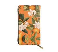 WBQLSL Orange Summer Seamless Stylish leather wallet, 7.48 x 4.13 inch long zippered coin purse, convenient travel cash wallet