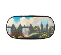 WBQLSL Outside the Castle Gate Printed stationery storage bag - multi-grid layered pencil case portable student pencil bag