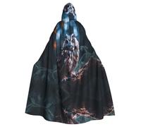 WBQLSL Owl Listening Printed Halloween cape, masquerade hooded cape, suitable for theme parties