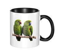 WBQLSL Pair of Rainforest Parrots Double Color Ceramic Mug, Classic Large Handle Mug, Suitable for Office and Home Leisure - Microwave Safe