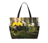 WBQLSL Panda eating bamboo Pattern beach travel bag for gym/swimming pool/supermarket shopping/short trip