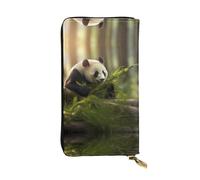 WBQLSL Panda eating bamboo Stylish leather wallet, 7.48 x 4.13 inch long zippered coin purse, convenient travel cash wallet