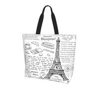 WBQLSL Parisian Coffee Eiffel Tower Printed Tote Bag - Shoulder Bag - Travel Yoga Beach Shopping Commute - Gift for Men Women