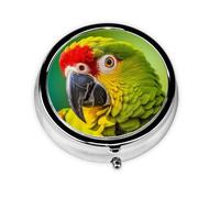 WBQLSL Parrot bird close-up Printed round medicine box with 3 compartments for portable medicine storage
